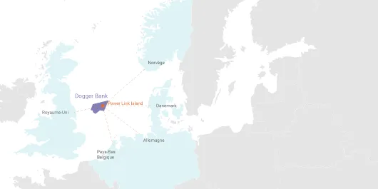 Localisation du Dogger Bank et des futures « Power Link Islands » 
