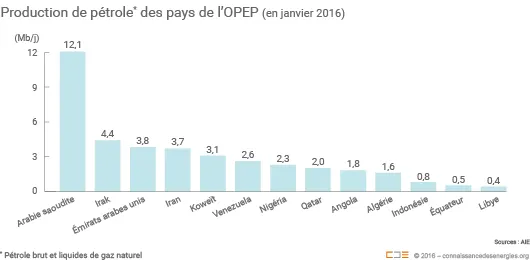 Production pétrolière des pays de l'OPEP en janvier 2016