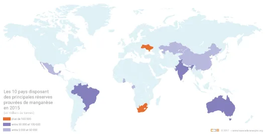 Les 10 pays disposant des principales réserves prouvées de manganèse