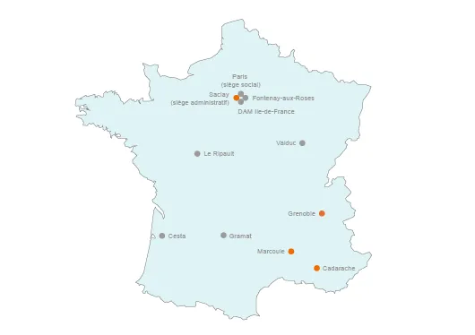 Les 4 principaux centres d’études centrés sur l’énergie sont mentionnés par un rond orange.