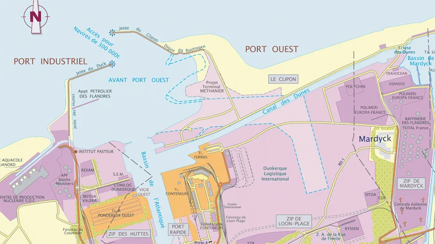 La zone du Clipon à Dunkerque (Port Ouest) a été retenue pour construire le terminal méthanier.