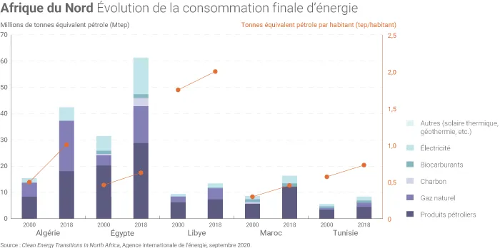 Consommation finale d'énergie des pays d'Afrique du Nord