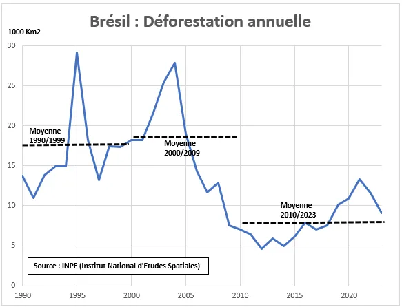 Rythme de la déforestation annuelle au Brésil (source : Christian de Perthuis)