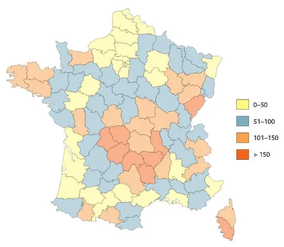 Carte de la présence du radon en France