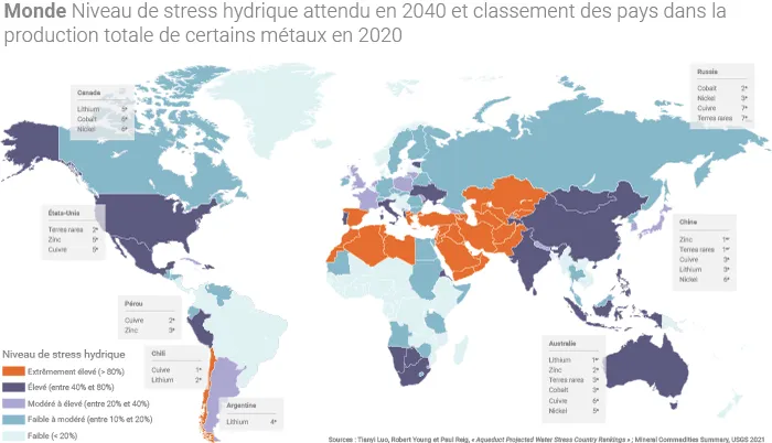 Carte du stress hydrique en 2040