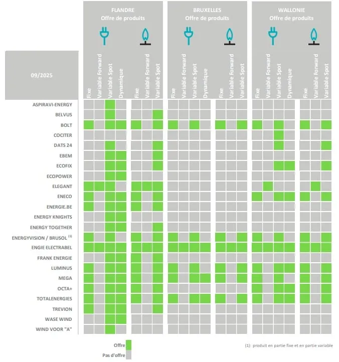 Fournisseurs d'énergie en Belgique