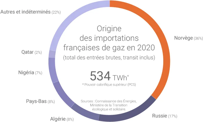 Origine des importations françaises de gaz naturel en 2020