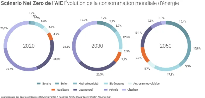 Evolution du mix énergétique dans le scénario Net Zero de l'AIE