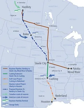 Oléoduc Keystone existant et portions en projet (©TransCanada)﻿