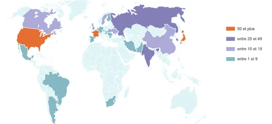 Nombre de réacteurs nucléaires par pays, d'après données de l'AIEA (©DR)﻿﻿