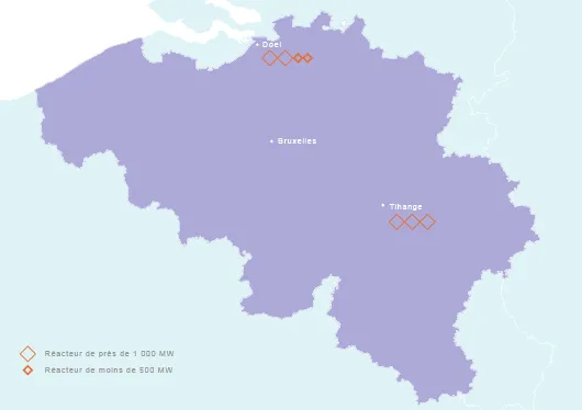 Le parc nucléaire belge est constitué de 7 réacteurs nucléaires répartis sur les centrales de Doel et de Tihange (©2012).