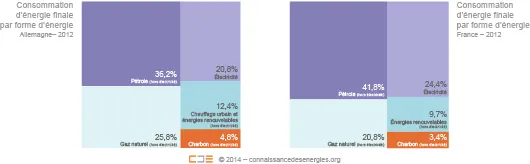 Consommation d’énergie finale par forme d’énergie en Allemagne et en France 